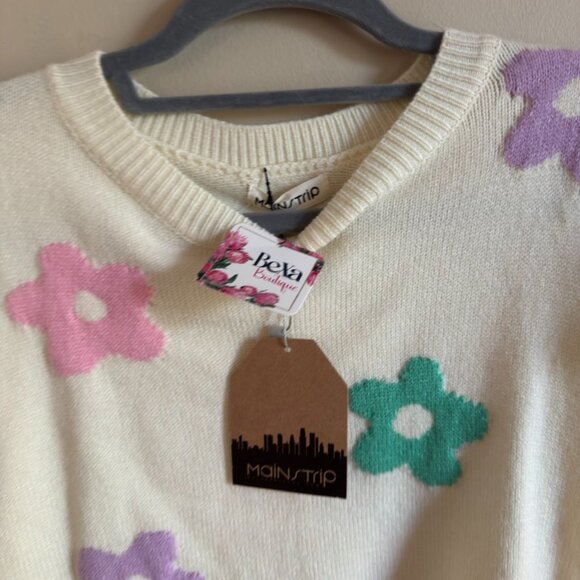 Ruffle Short Sleeve Knit Floral Sweater NWT - Picture 4 of 5